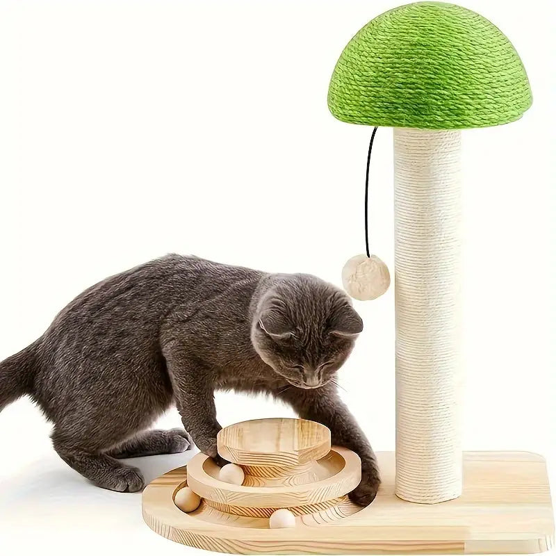 Mushroom Sisal Cat Scratching Post (20") with Track & Dangling Ball Toys